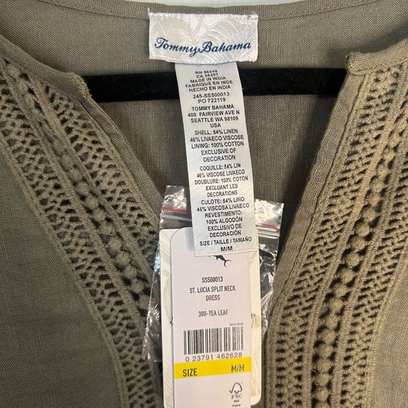 Tommy Bahama St Lucia Dress in Olive Green with Lace Details Size Medium - Picture 2 of 7